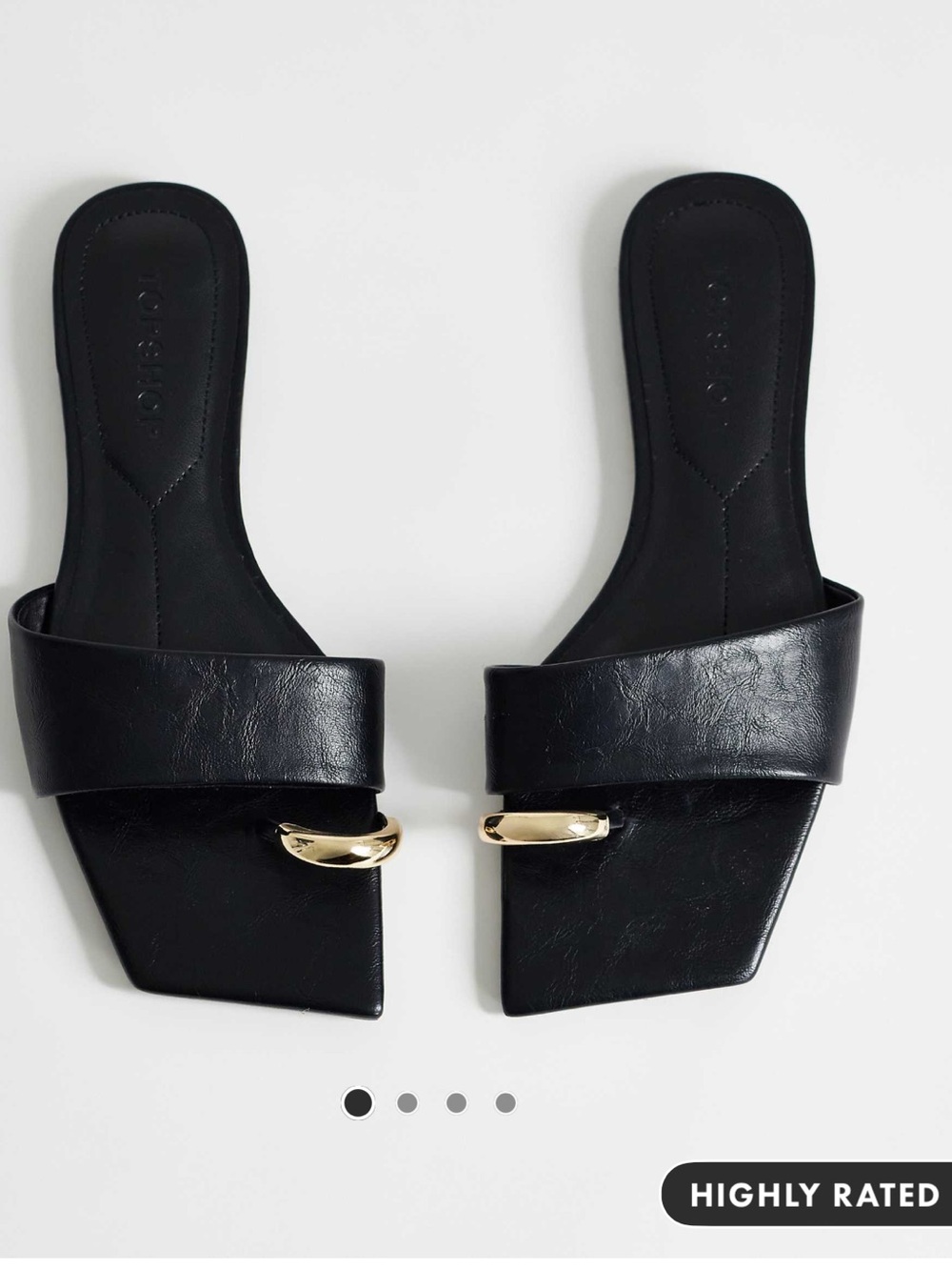 ASOS Mina Black Leather Slide Sandals with Gold Accent